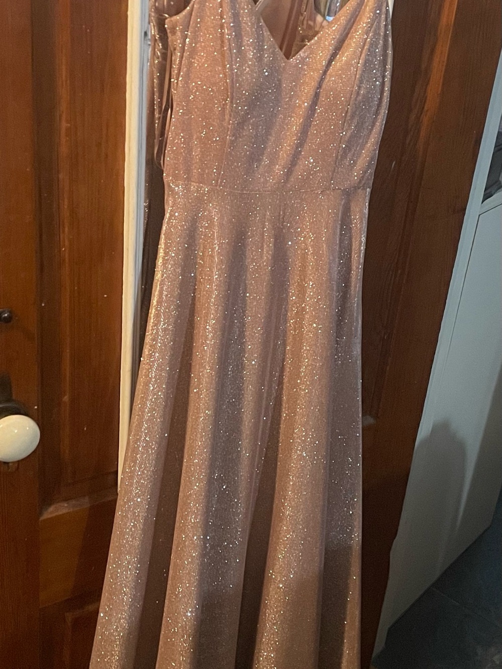 Blue Rain from Francesca’s Lt Pink Glitter V-Neck long lined Dress with pockets